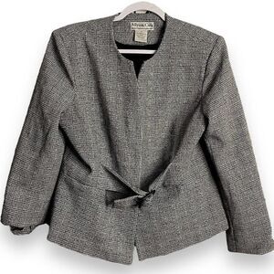Allyson Cara Blazer Jacket Women's 14 Black White Belted Plaid Career Glen Check